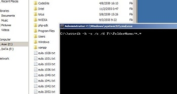 Show super hidden folder/file by command (DOS)